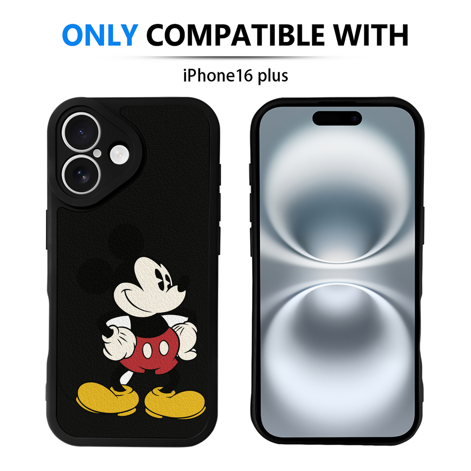 （画像用） ミッキーマウス Mickey Mouse 【iPhone 16シリーズ対応】シリコンスマホケース（レザー調） 材質：シリコン